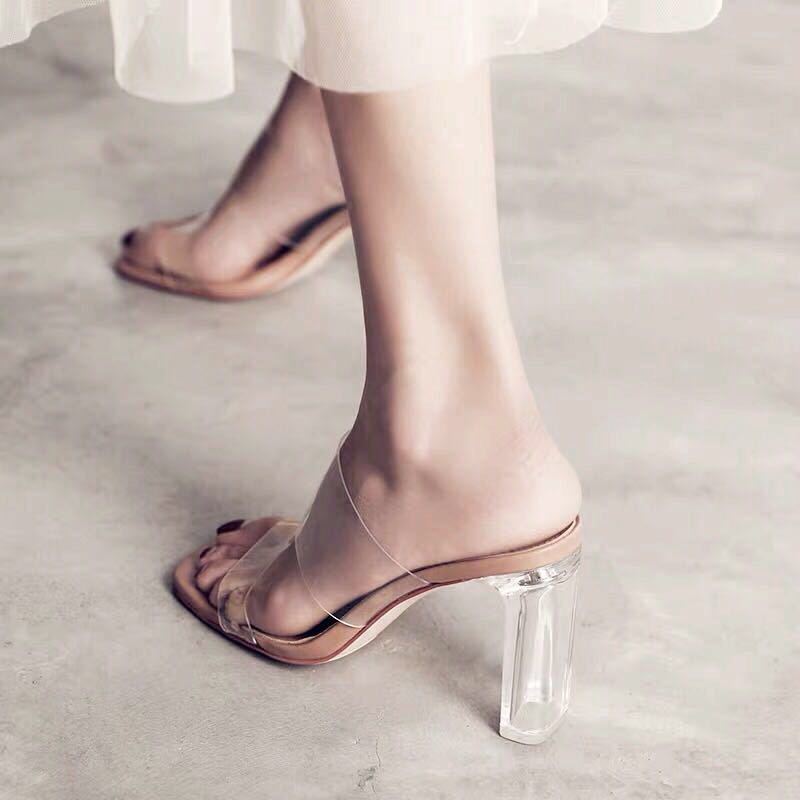 XIAOBANG-Summer Women Pumps Sandals PVC Jelly Slippers Open Toe High Heels Women Transparent Perspex Slippers Shoes Heel Clear Sandals