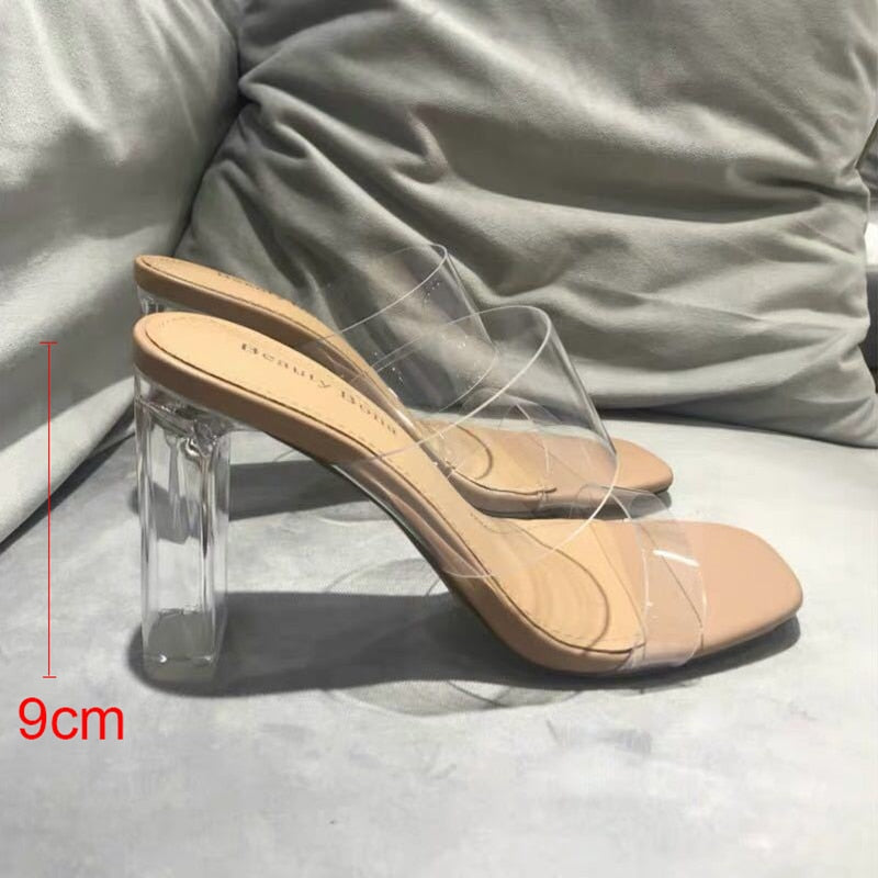 XIAOBANG-Summer Women Pumps Sandals PVC Jelly Slippers Open Toe High Heels Women Transparent Perspex Slippers Shoes Heel Clear Sandals