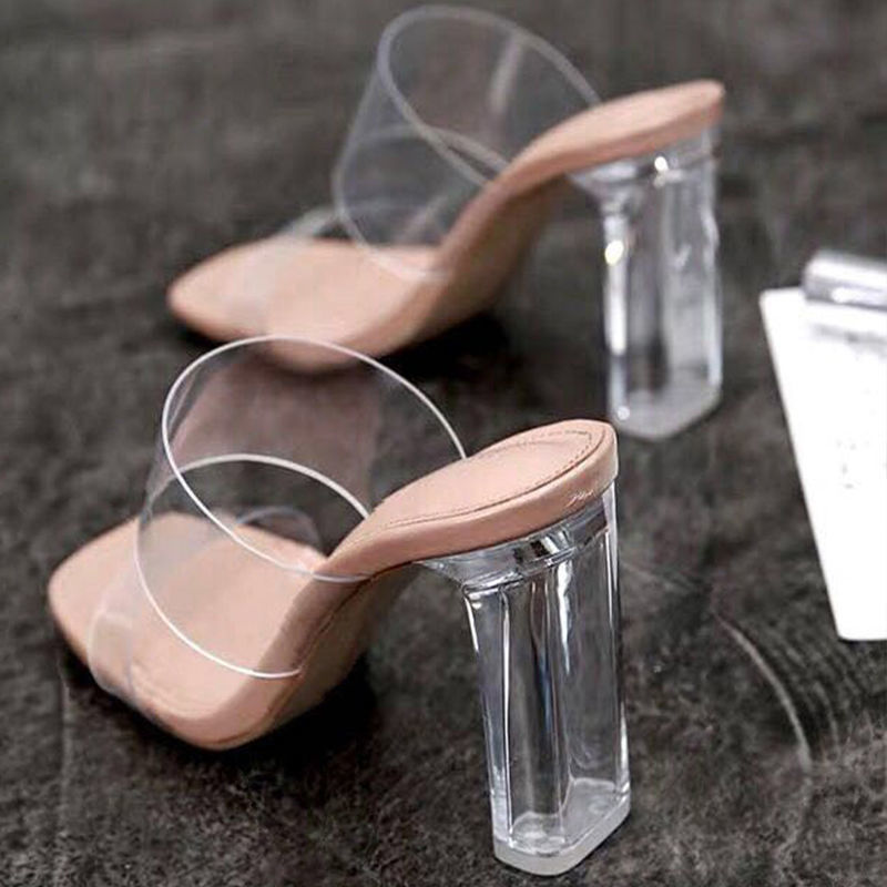 XIAOBANG-Summer Women Pumps Sandals PVC Jelly Slippers Open Toe High Heels Women Transparent Perspex Slippers Shoes Heel Clear Sandals