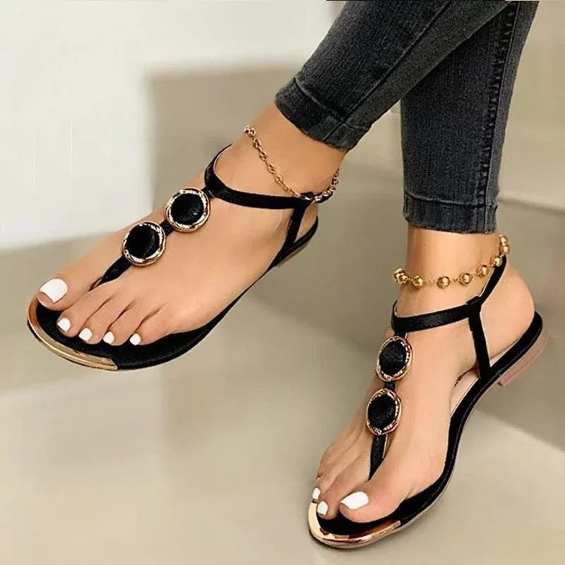 XIAOBANG-2022 New Summer Sandals Women Fashion Casual Beach Outdoor Flip Flop Sandals Metal Decoration Ladies Flat Shoes Big Size 35-43