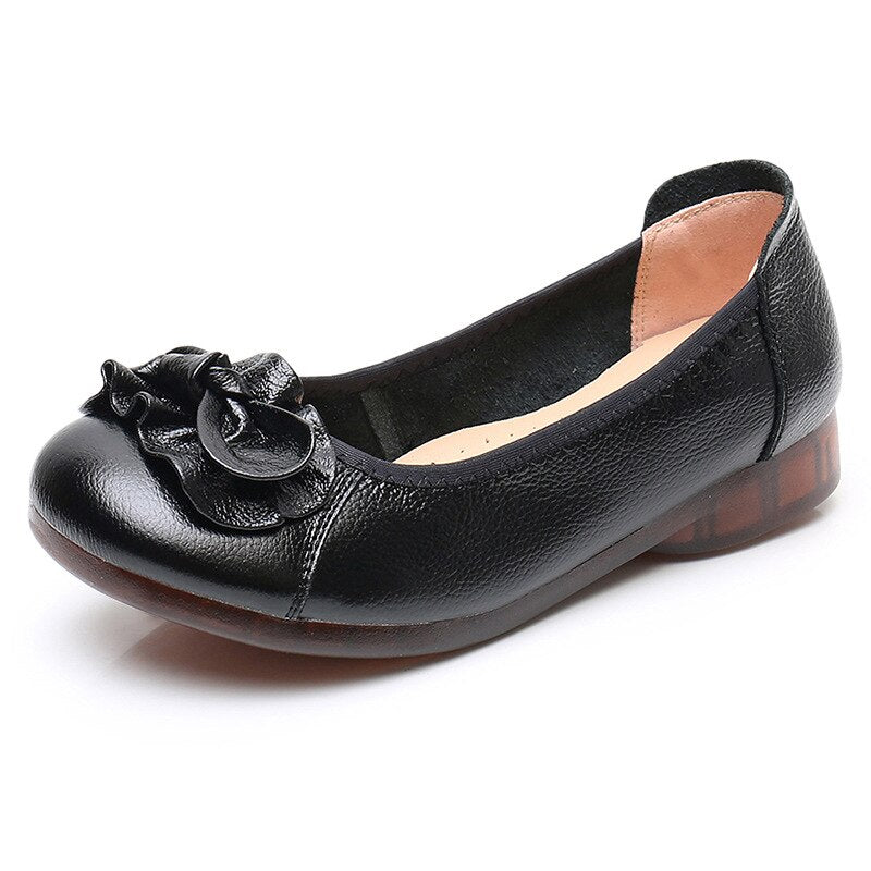 XIAOBANG-New leather slip-on women's flat shoes moccasin women's flat shoes spring and autumn fashion bow tie mom shoes