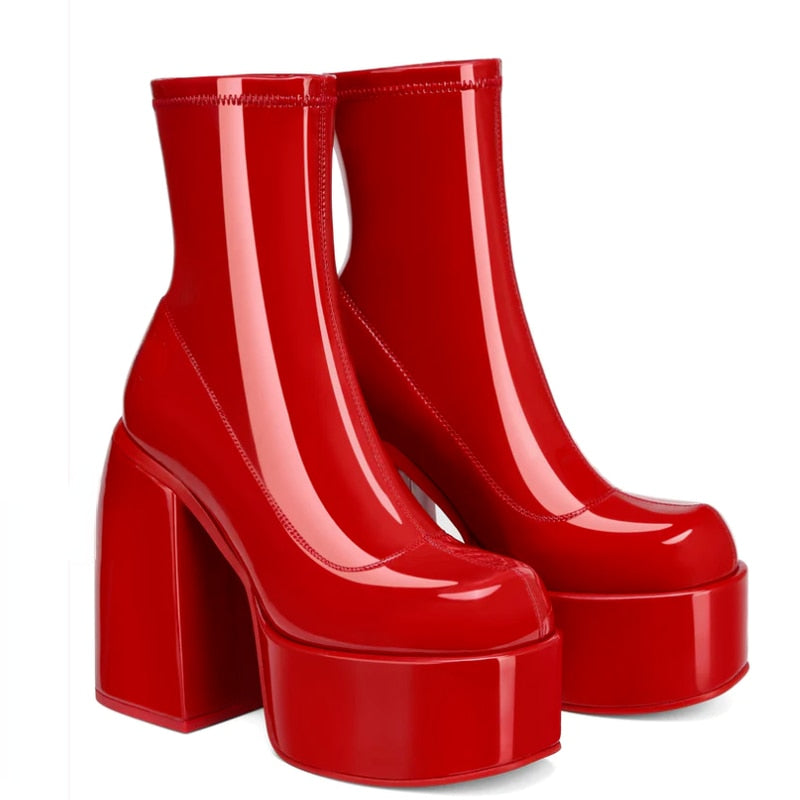 XIAOBANG-Ankle Boots Women Fashion High Platform Shaped High Heel Boots Chunky Heels Zipper Designer Shoes 44 Platform Shoes Women Shoes