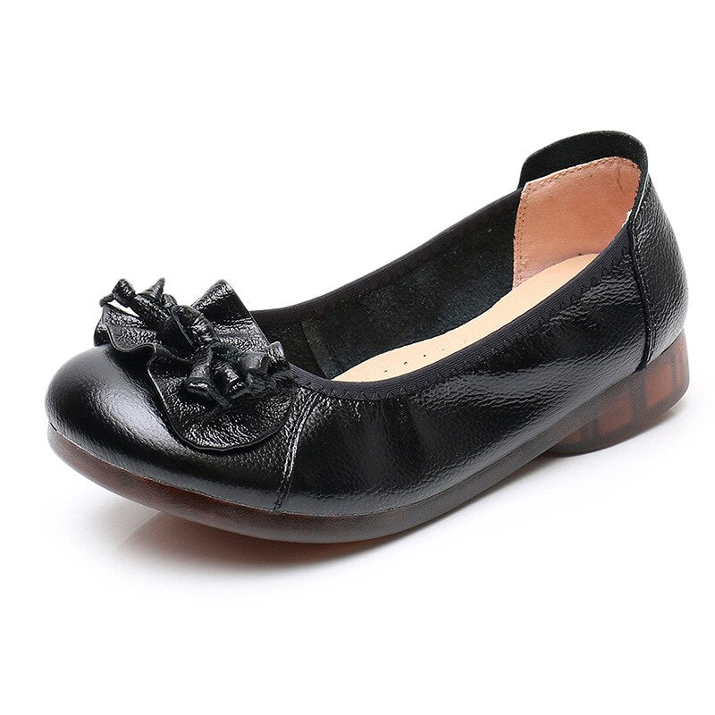 XIAOBANG-New leather slip-on women's flat shoes moccasin women's flat shoes spring and autumn fashion bow tie mom shoes