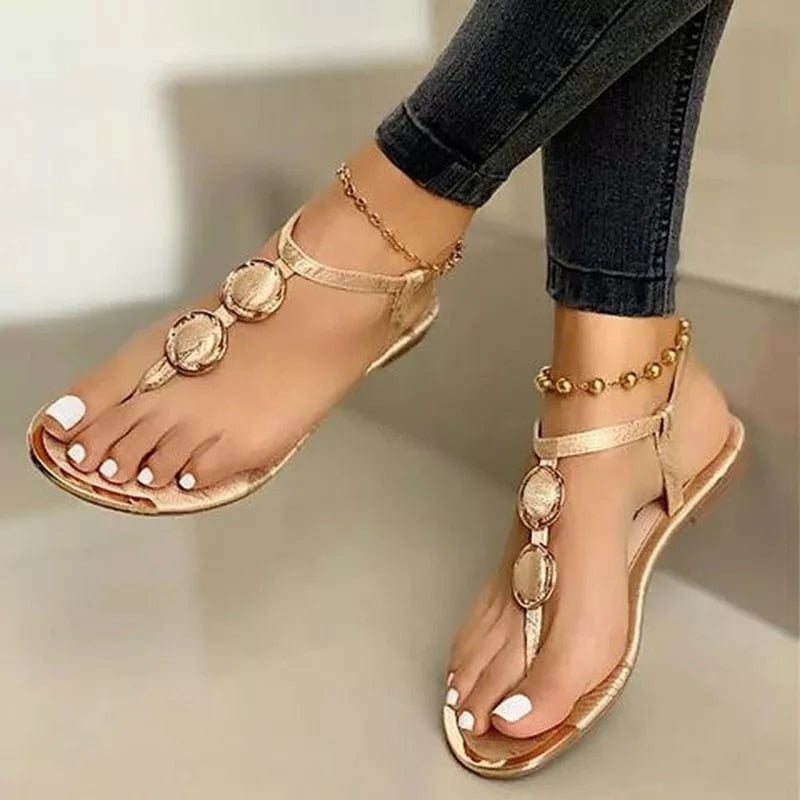 XIAOBANG-2022 New Summer Sandals Women Fashion Casual Beach Outdoor Flip Flop Sandals Metal Decoration Ladies Flat Shoes Big Size 35-43