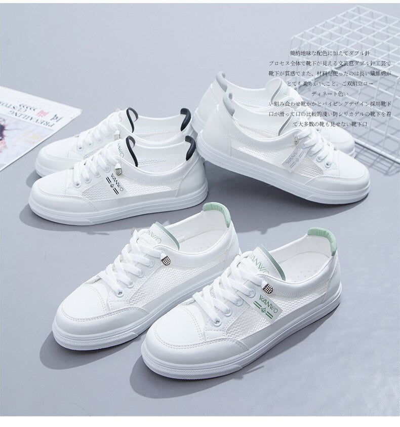 XIAOBANG-2022 Fashion Women's Flat Shoes Casual Comfortable Lightweight Non-slip White Shoes Ladies Elegant Breathable Mesh Flat Shoes