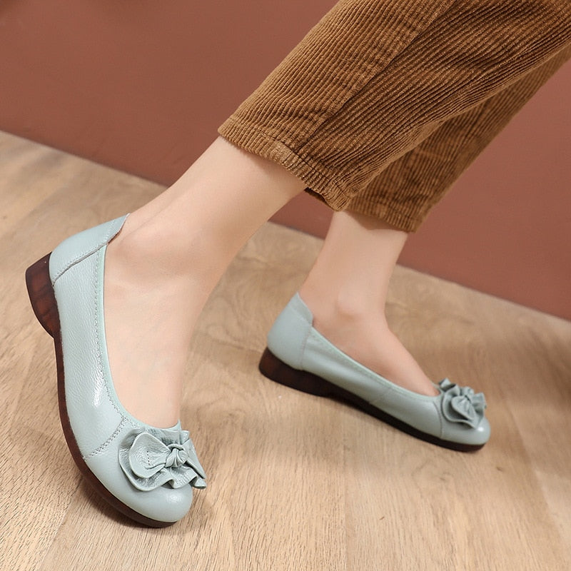 XIAOBANG-New leather slip-on women's flat shoes moccasin women's flat shoes spring and autumn fashion bow tie mom shoes