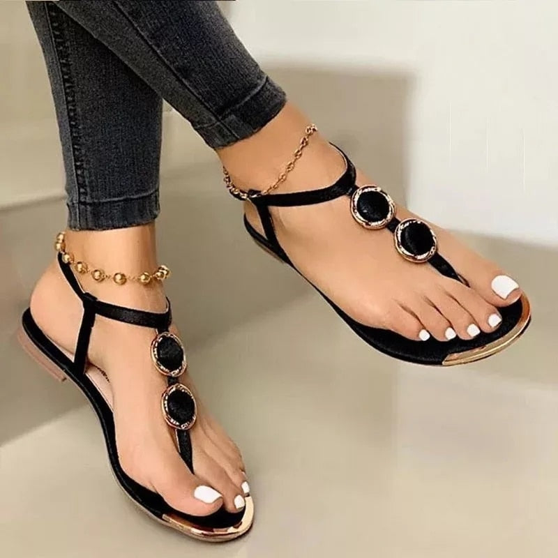 XIAOBANG-2022 New Summer Sandals Women Fashion Casual Beach Outdoor Flip Flop Sandals Metal Decoration Ladies Flat Shoes Big Size 35-43